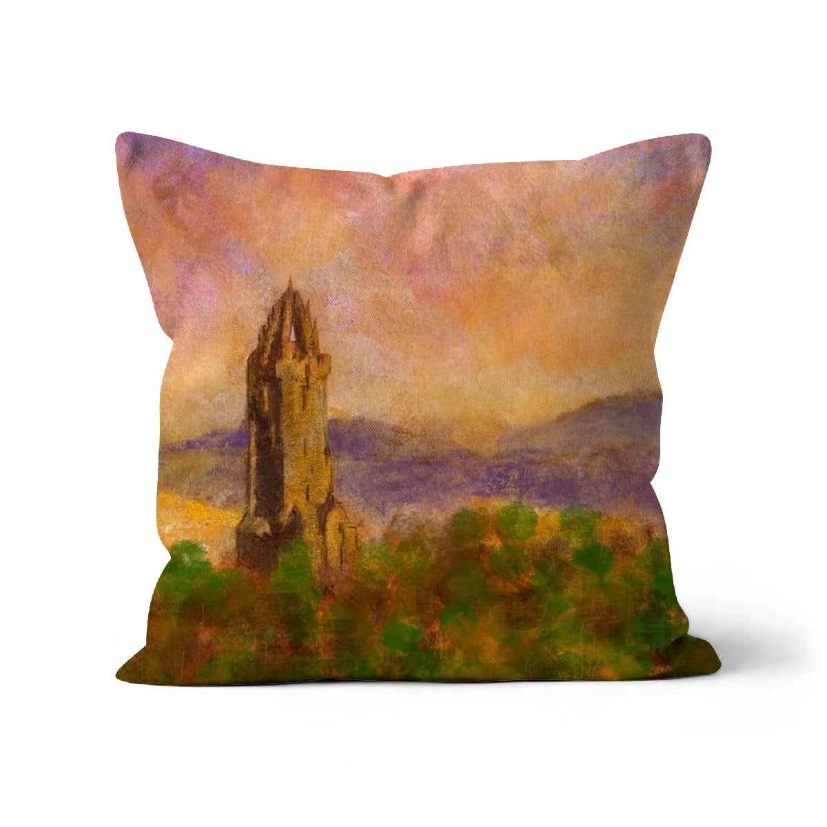Wallace Monument Dusk Cushion - Historic & Iconic Art Gallery Scotland Worldwide Shipping Decorative Throw Pillow Scottish Castles