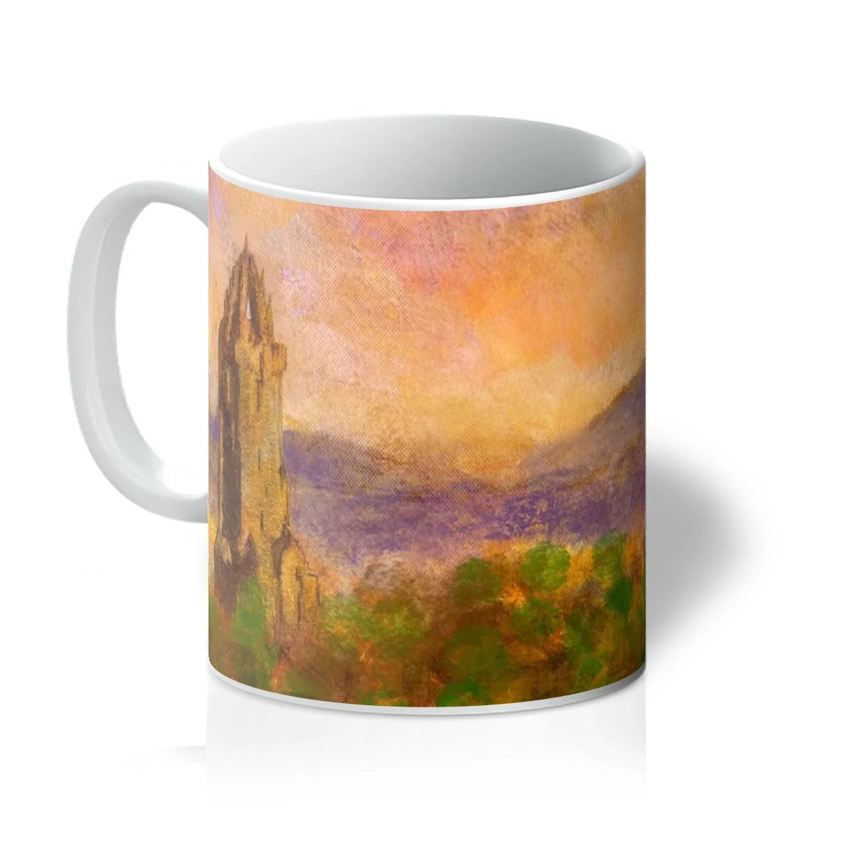 Wallace Monument Dusk Mug - Historic & Iconic Art Gallery Scotland Worldwide Shipping White Ceramic Coffee Scottish Castles Paintings