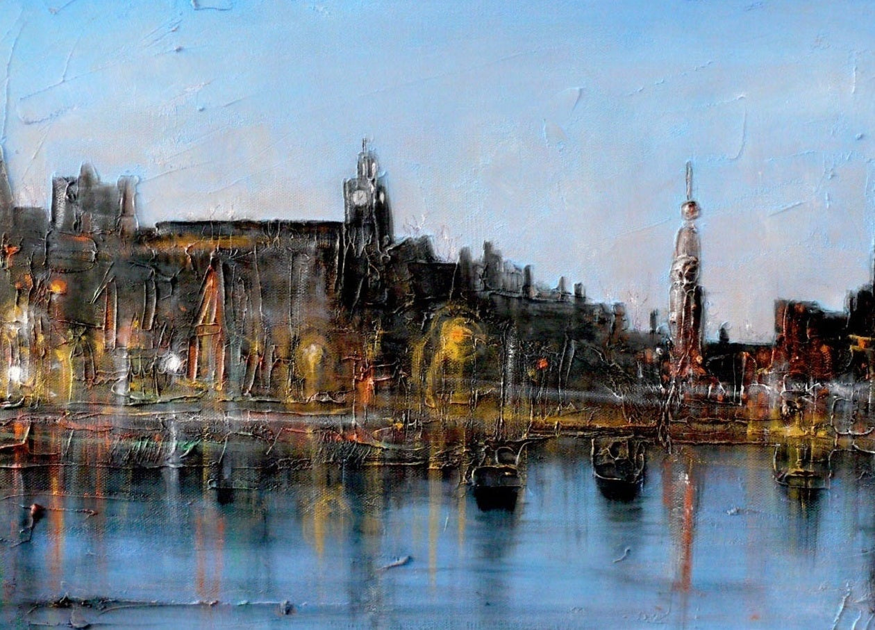 Impressionistic cityscape painting of Amsterdam for Amsterdam art prints from Scotland