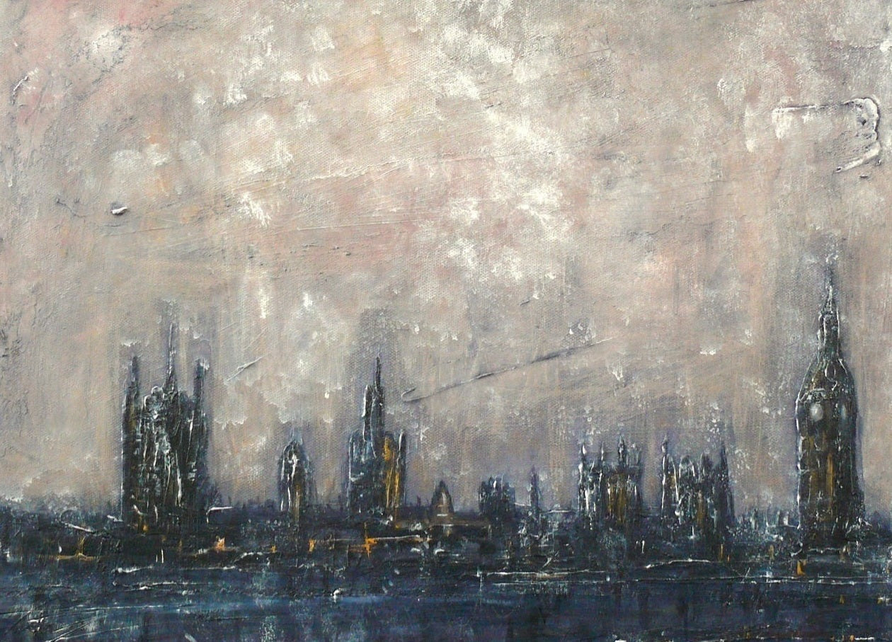 Impressionistic cityscape painting showcasing London art prints from Winter In London collection